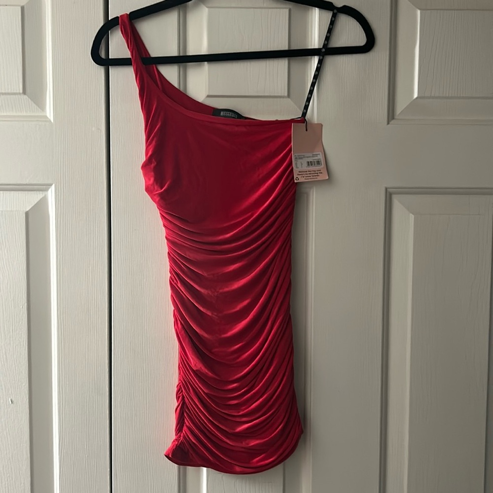 Misguided one shoulder slinky ruched mini dress